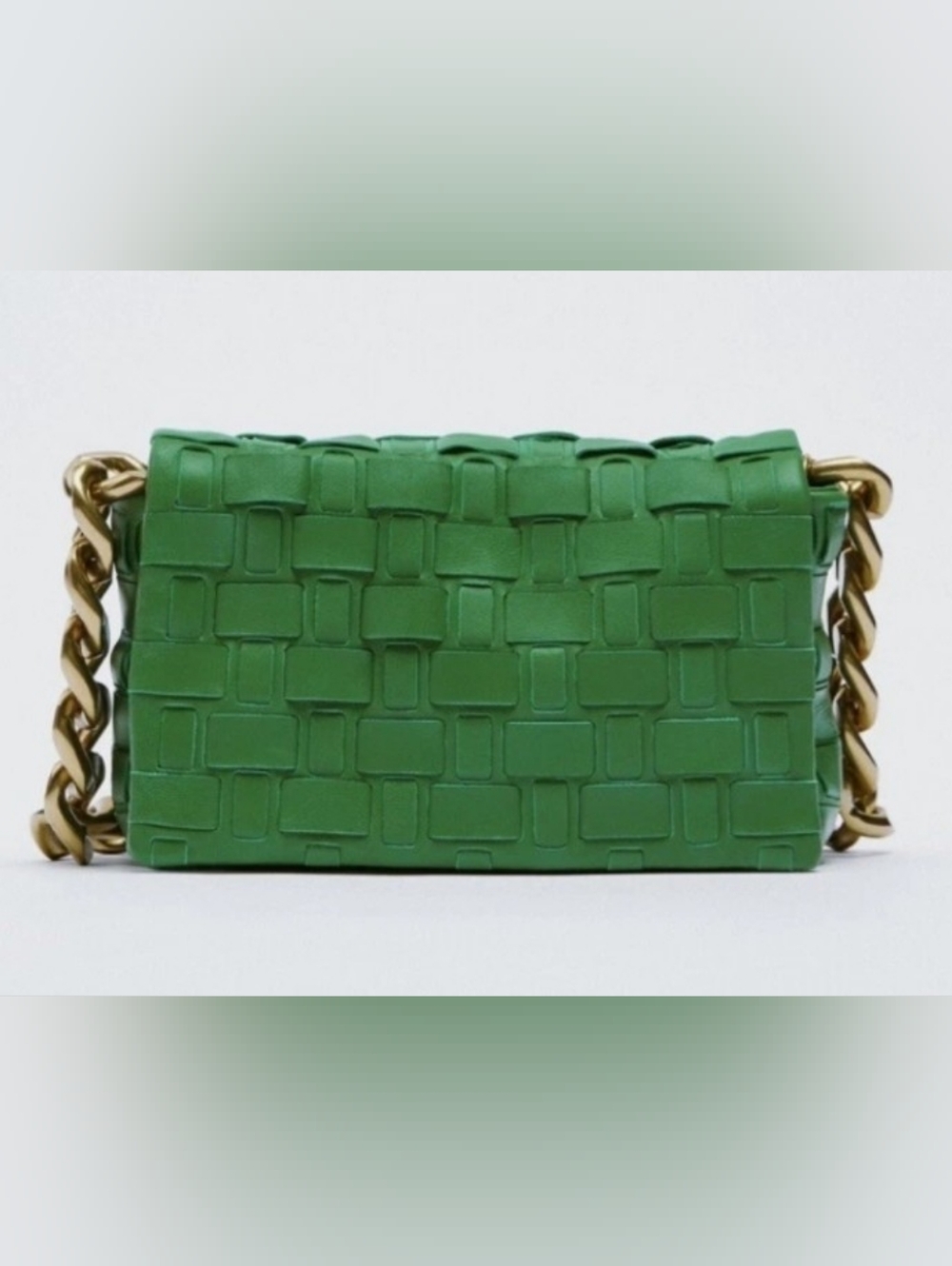 ZARA Woven Genuine Sheep Leather With Antique Gold Chain Strap